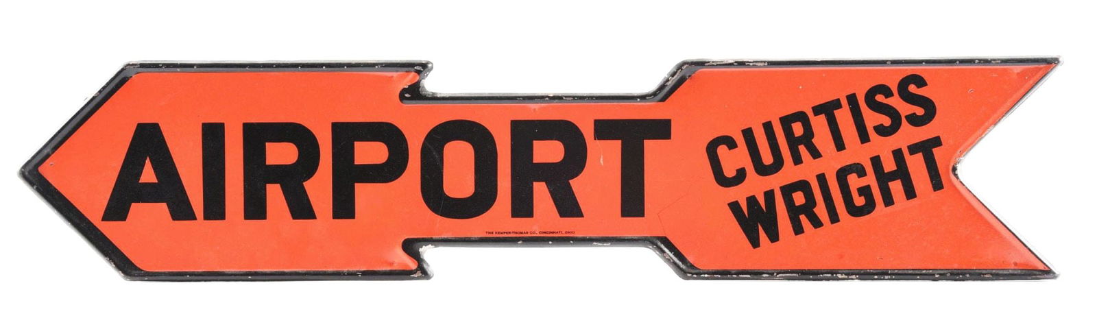 CURTISS WRIGHT TIN DIRECTIONAL AIRPORT ARROW SIGN. (1 of 2)