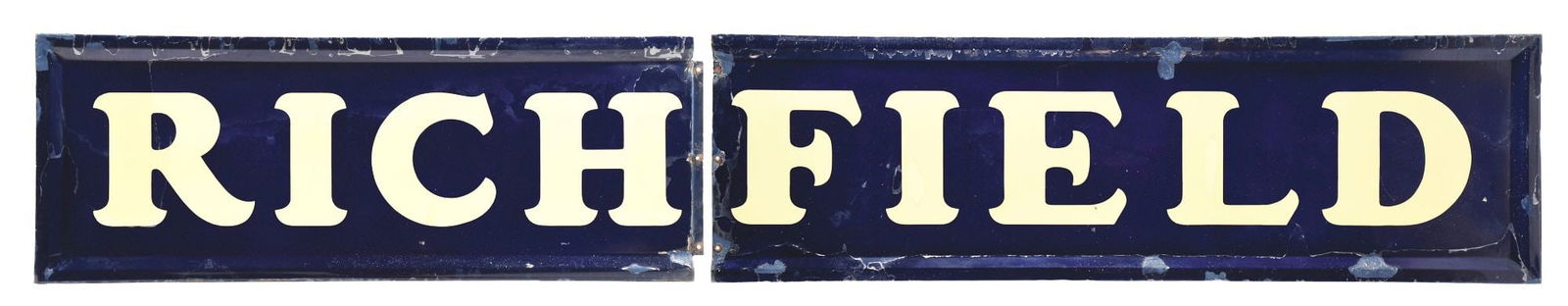 RICHFIELD GASOLINE TWO-PIECE PORCELAIN SERVICE STATION SIGN. (1 of 3)