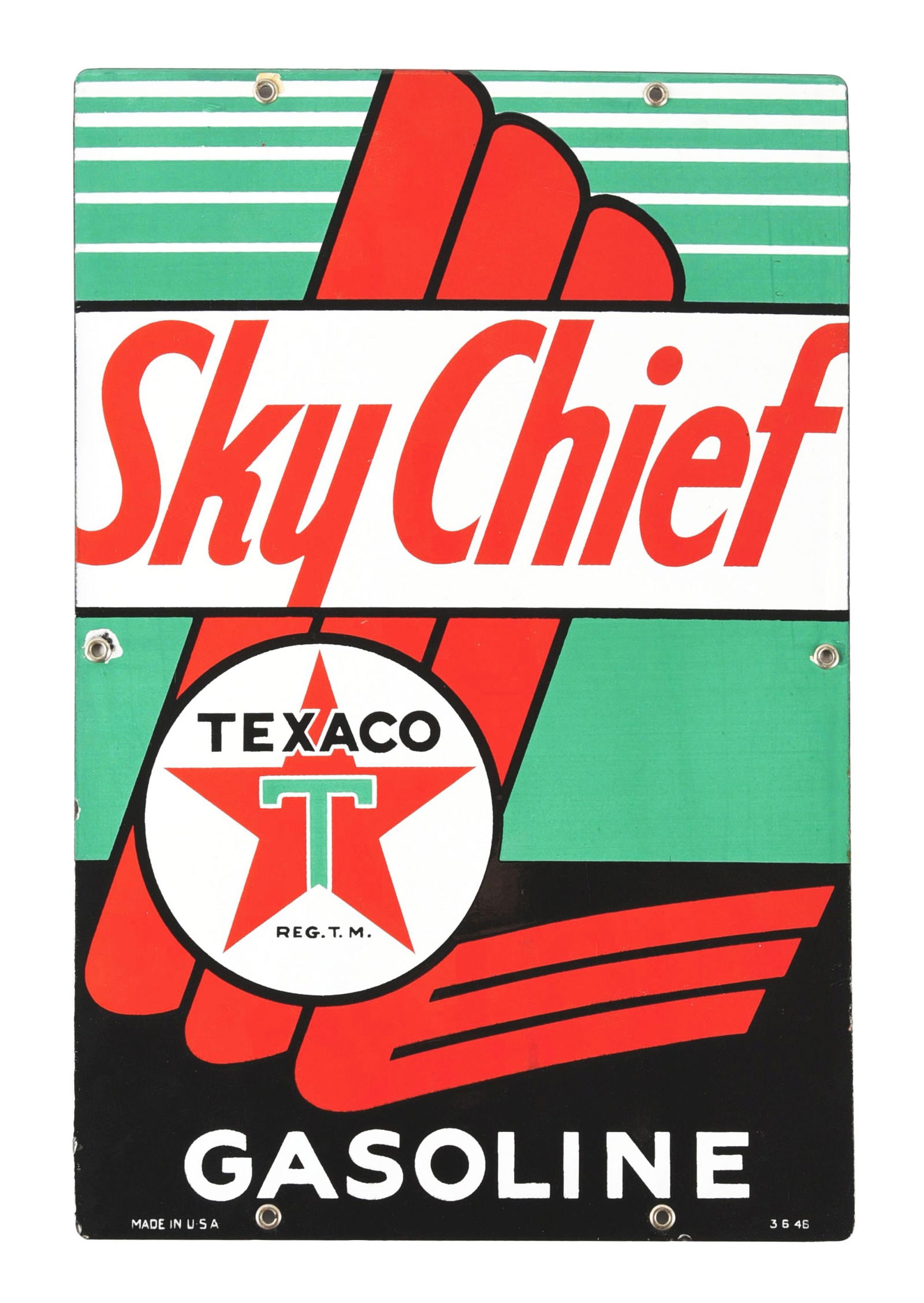 TEXACO SKY CHIEF GASOLINE PORCELAIN PUMP PLATE SIGN. (1 of 4)