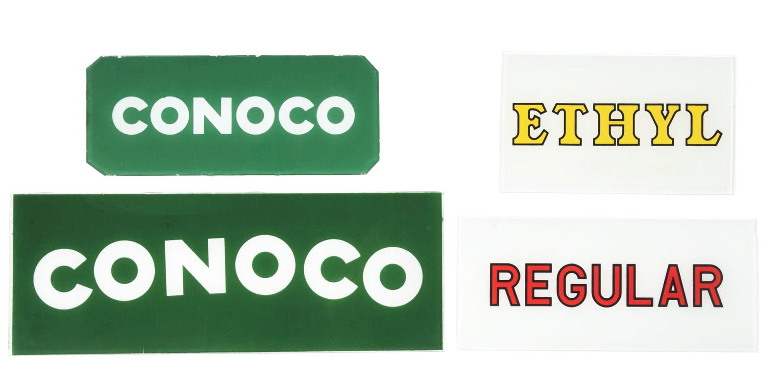 COLLECTION OF 4: GAS PUMP AD GLASS PANELS. (1 of 2)