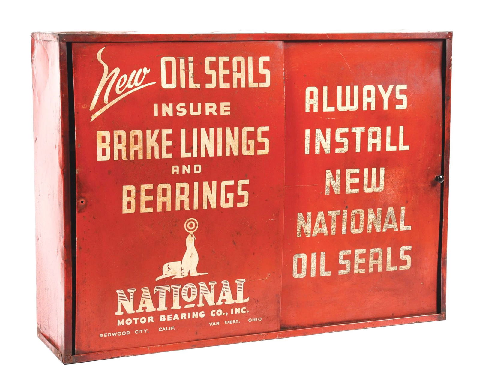 NATIONAL MOTOR BEARING COMPANY SERVICE STATION STORAGE CABINET. (1 of 5)