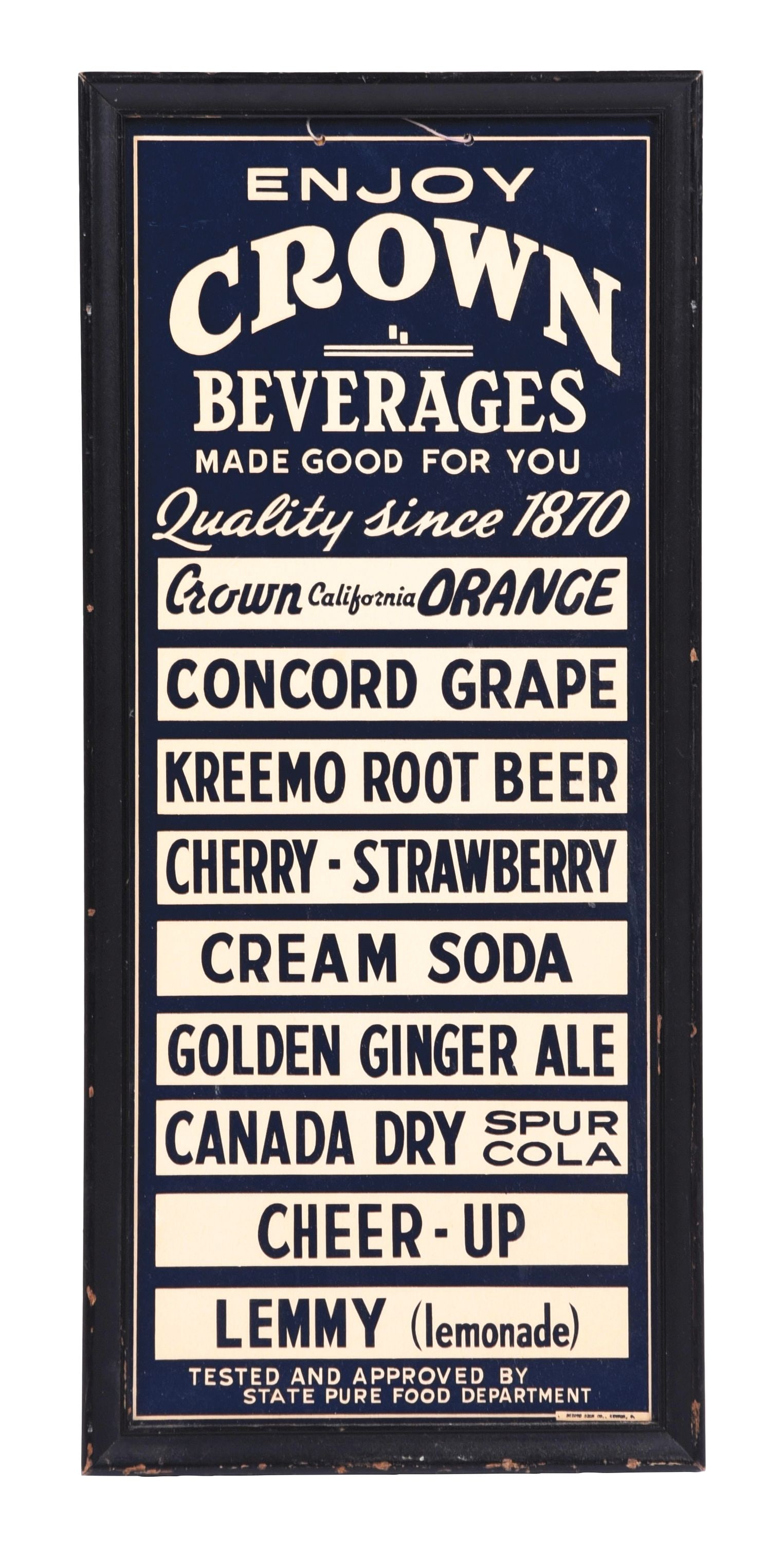 CROWN BEVERAGES CARDBOARD MENU SIGN. (1 of 3)