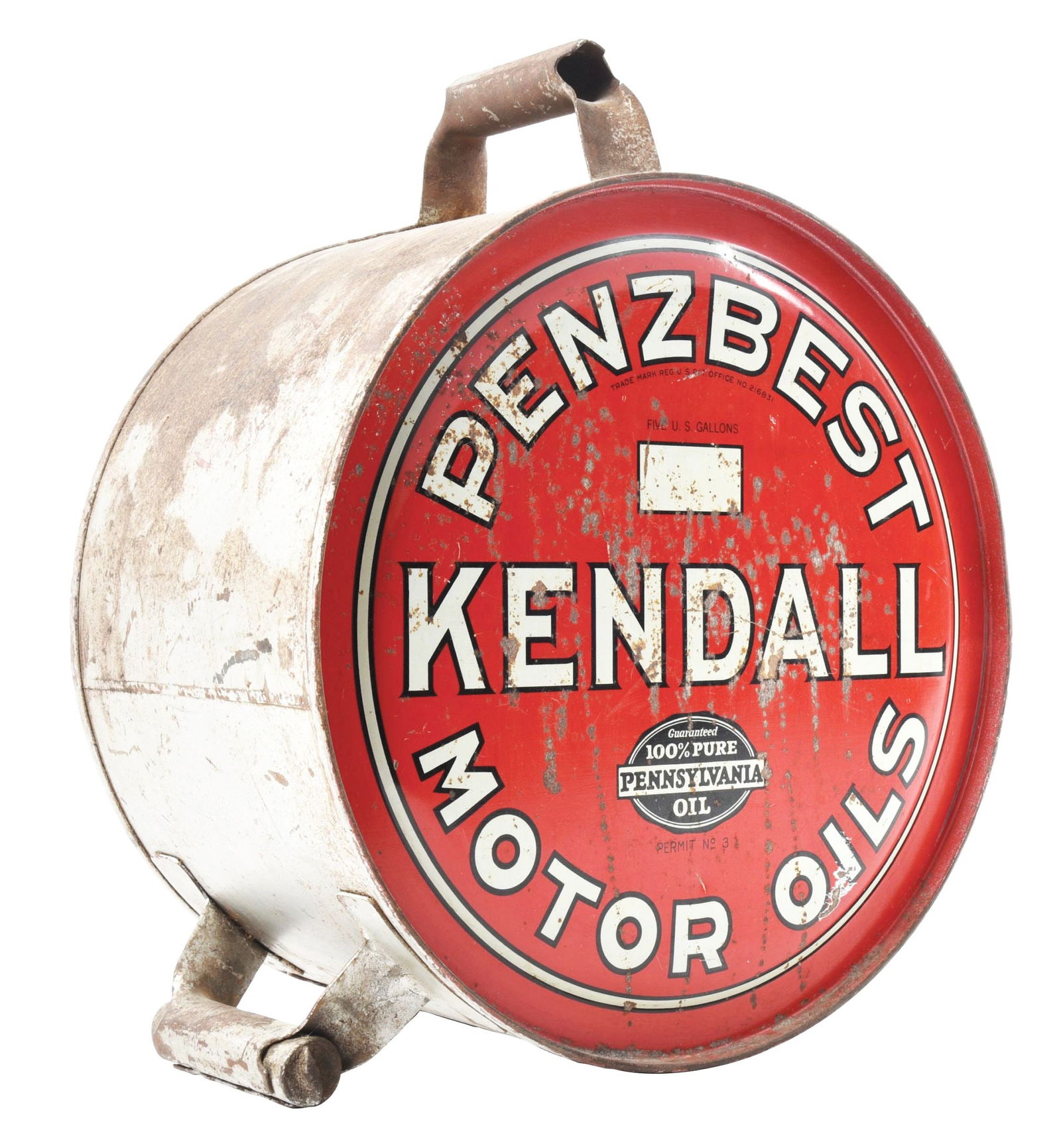 KENDALL PENNZBEST MOTOR OIL FIVE GALLON ROCKER CAN. (1 of 4)