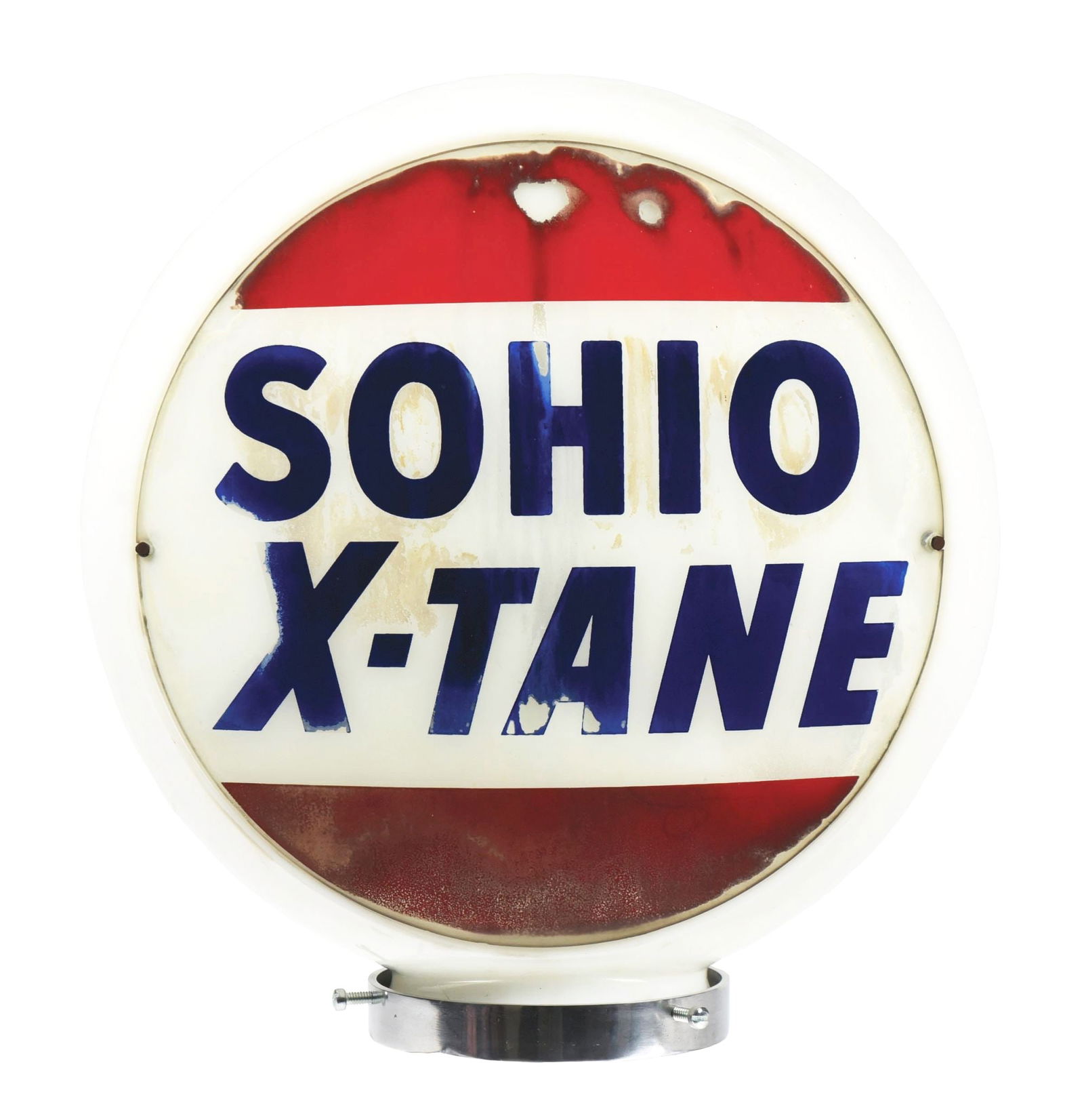SOHIO "X-TANE" GASOLINE COMPLETE 13.5" GLOBE ON WIDE MILK GLASS BODY. (1 of 4)