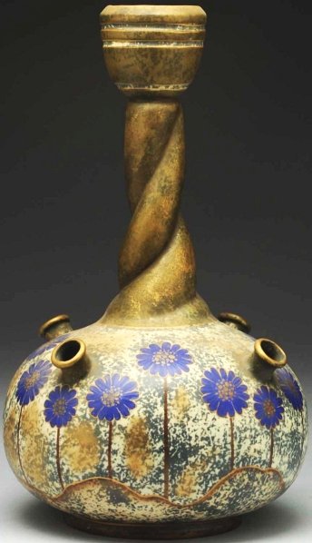 Amphora Ceramic Vase.: Decorated with flowers. Twisted neck with four spouts in bowl. Condition (Excellent). Size 16 - 1/4" T.