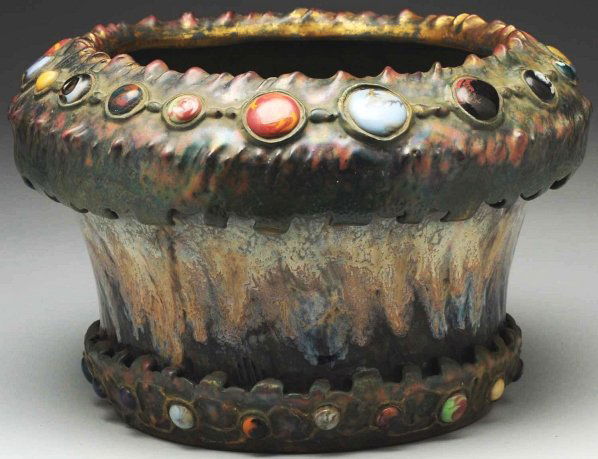 Amphora Gres-Bijou Vase.: Model has applied jewels on both top and bottom. Impressed Amphora crown, oval, and Austria mark to underside. Condition (Mint). Size 8 - 1/4" T.