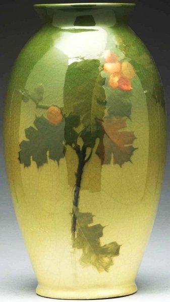 Roseville Rozane Light Vase.: Hand-painted tree with leaves and fruit. Repair to base at rim. Marked with Rozane Ware light wafer. Condition (Fair). Size 14" T.