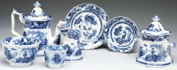 Blue Ironstone 28-Piece Dish Set.: W. Adams & Sons. Condition (Excellent). Size Largest: 8 - 1/2" T.