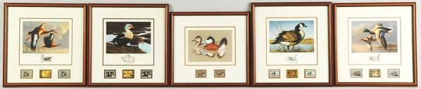 Lot of 5: Duck & Stamp Prints.: Includes 1995 Federal Duck Stamp & Print by Jim Hautman, 1990-91 Executive Federal Duck Stamp & Print by Jim Hautman, 1991 Federal Stamp & Print by Nancy Howe, 1981-82 Federal Duck Stamp & Print by Jo