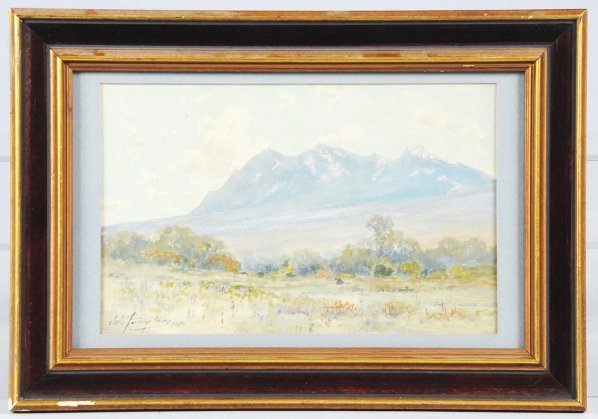 Watercolor of Mountain by Charles Partridge Adams: Dated 1898. Framed under glass. Condition (Excellent). Size Framed: 14 - 1/2" x 10 - 1/8".