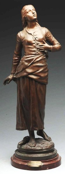 Statue of Jeanne D`arc.: Size 30 - 1/4" T. French. Pot metal on marble base. Signed Earouoc. Nice detail. Condition: Exellent. ADDITIONAL INFO: The description has been updated and the estimate has been adjusted to more accur