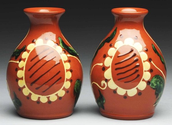Lot of 2: Lester Breininger Vases.: Both with slip decorations of flowers. Condition (Excellent). Size Each: 6" T.