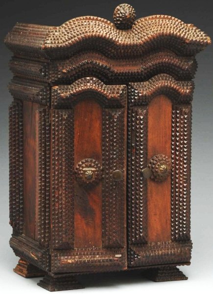 Folk Art Tramp Art Jewelry Box.: 19th century. Inside of box contains seven pullout drawers. Piece appears to be in original condition with nice early patina. Condition (Excellent). Size 16" T.