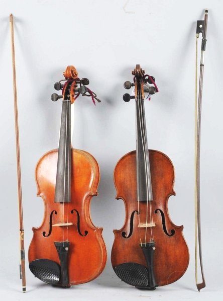 Lot of 2: Antique Violins & Bows.: Includes a Stephen Thumhart, 1820s and a Nochalas Maurer, 1924. Both need to be re-strung. Includes two bows a L. Bausch and a Tourte. Condition (Very Good-Excellent). Size Each: 23 - 1/2" L. CORRECTI