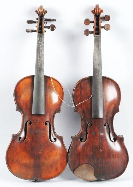 Lot of 2: Antique Violins in Case.: Includes a Fried. Aug. Glass, Jacobus Steiner violin dated 1676 with a bow and a second Gabbre 1751, Frues in Firenler, without a bow. Both need work. Condition (Very Good-Excellent). Size Each Case: 