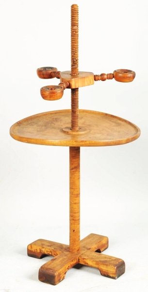 Large Wooden Press with 3 Candle Holders.: Circa 1880. Minor warping to tray. Condition (Excellent).