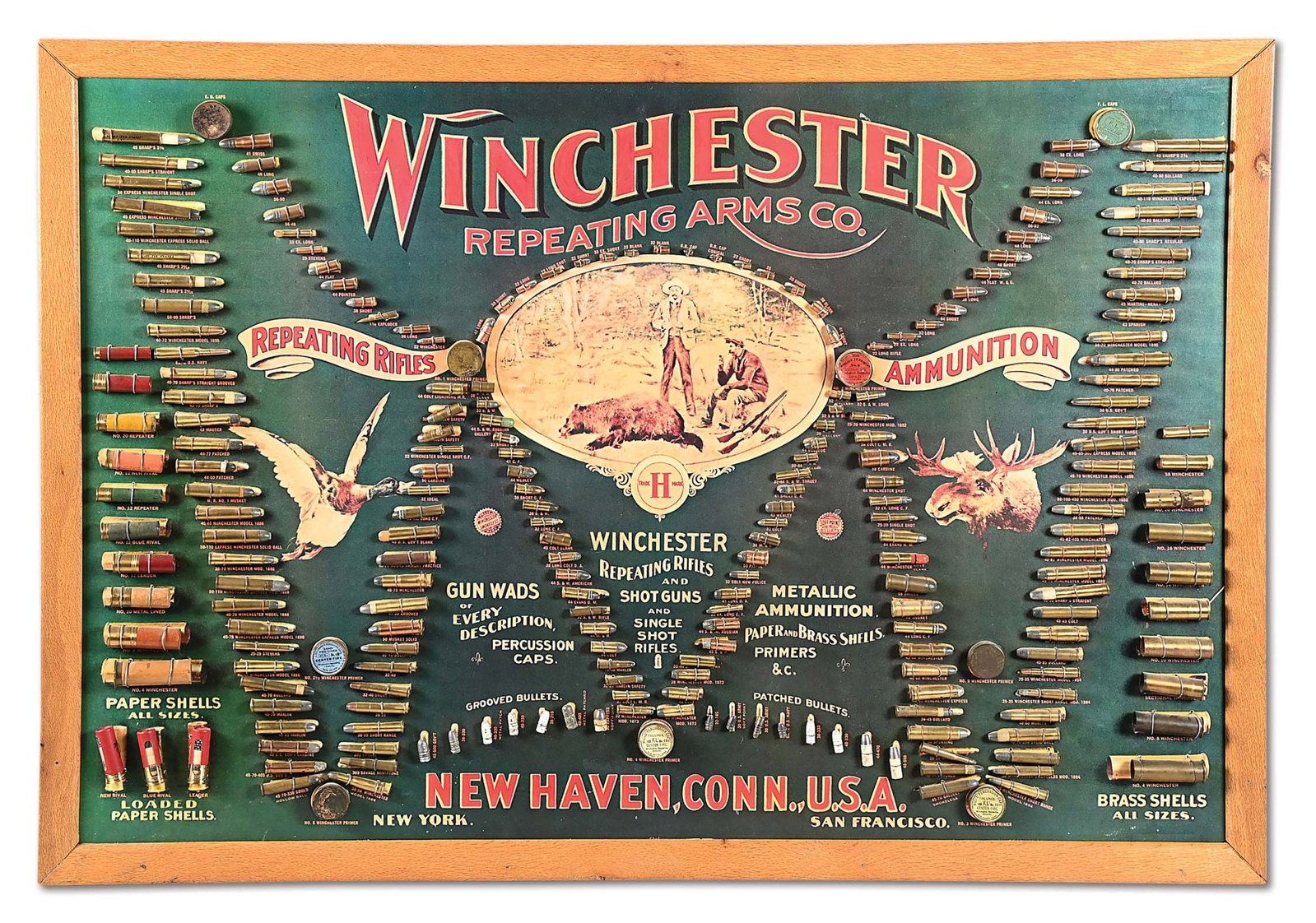 REPLICA WINCHESTER DOUBLE W CARTRIDGE BOARD.: Winchester cartridge boards are among the most desirable of all firearms advertising, making extremely eye catching and very attractive additions to any gun room or man cave. This wonderful piece repl