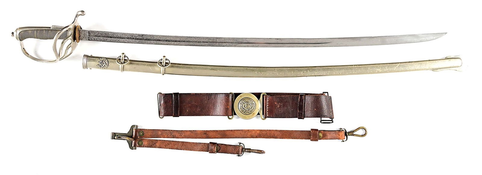 LOT OF 2: M1902 PHILIPPINE CONSTABULARY OFFICER'S SWORD WITH TYPE 3 PHILIPPINE CONSTABULARY: Lot consists of: (A) M1902 Philippine Constabulary Officer's sword. These swords are very scarce variatons of the standard US Model 1902 Army Officer sword. They have some distinctive differences from
