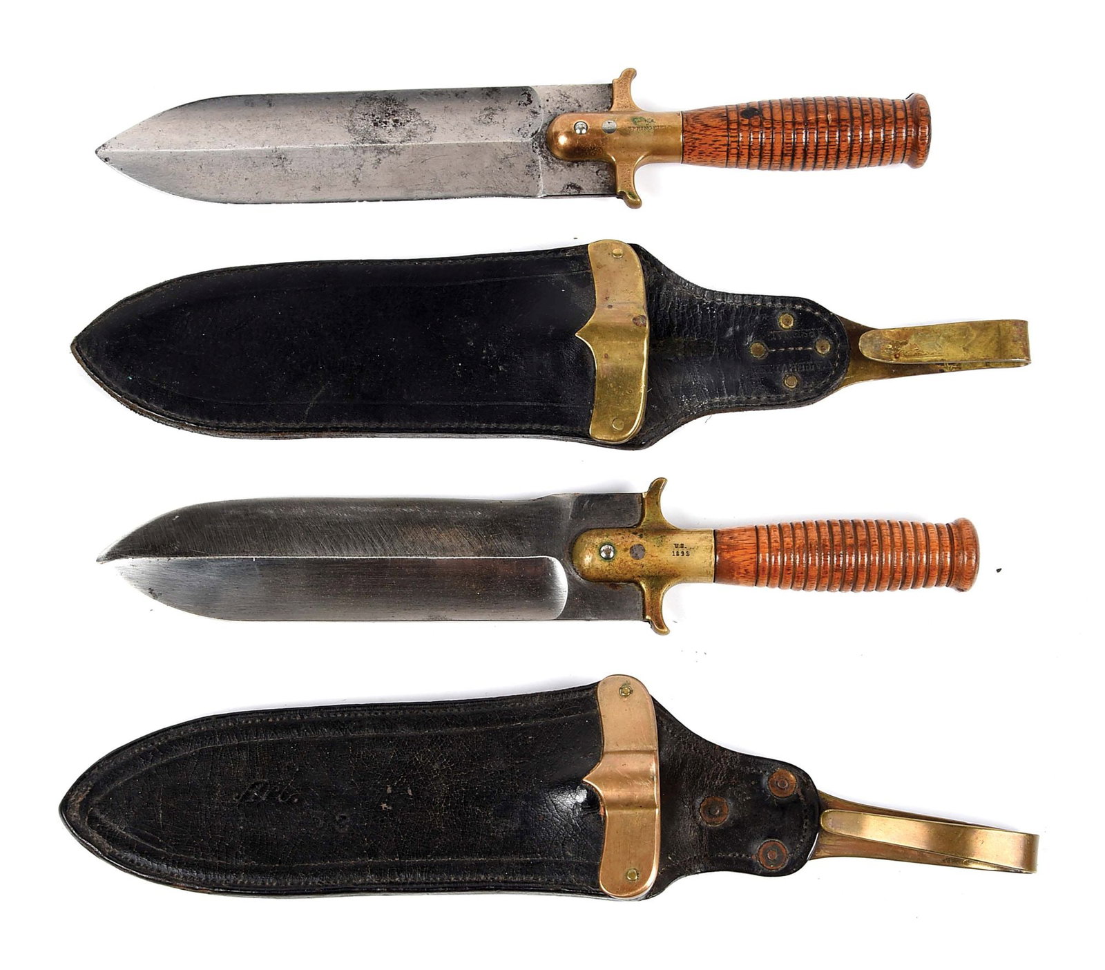 LOT OF 2: US INDIAN WARS M1880 HUNTING KNIFE AND M1890 ENTRENCHING TOOL..: Lot consists of: (A) Fine example of a Springfield Model 1880 hunting knife. The knife was designed as a multi-use tool for soldiers and could be used as both a traditional knife and an entrenching to
