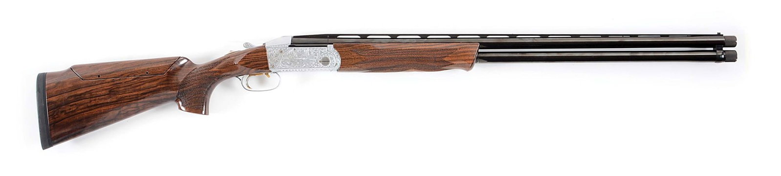 (C) KRIEGHOFF K32 12 GAUGE OVER/UNDER SHOTGUN WITH BRILEY CHOKES.: 30" monobloc barrels with a broadway rib with steel bid bead and plastic front bead. Typical legends, including proofs for a 12 gauge with 3" magnum chambers, a nominal 18.7mm IBD, and an Ulm nitro pr