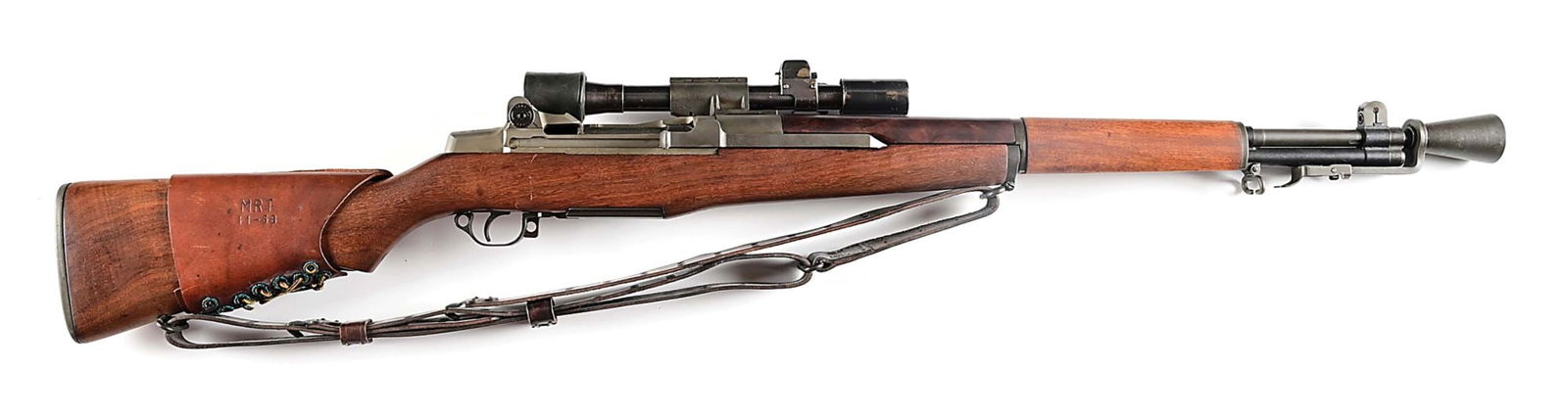(C) SPRINGFIELD M1D GARAND SNIPER SEMI-AUTOMATIC RIFLE.: Originally manufactured circa August 1941. Springfield barrel dated "9-43" with post war sights. Springfield internals including cut op rod. Receiver mounted M84 scope without data plate. Glass bedded