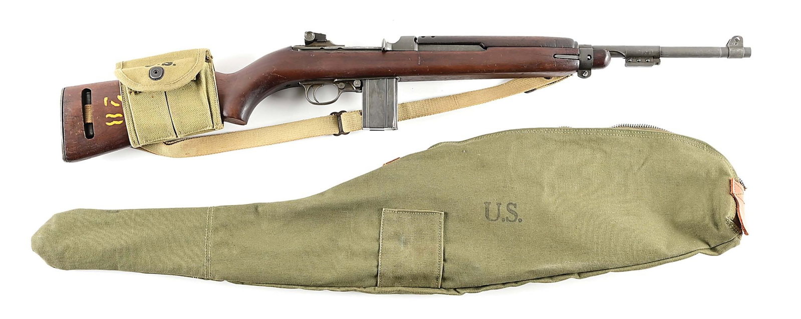 (C) WINCHESTER M1 SEMI-AUTOMATIC CARBINE.: Manufactured between September 1942 and February 1944. Parkerized finish with Winchester proofed barrel, milled front sight, "H" marked adjustable rear sight, blued round bolt, Winchester trigger grou