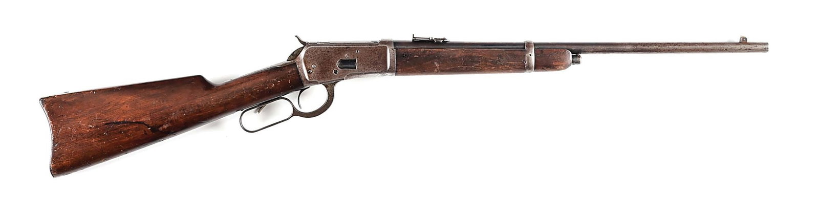(C) RARE "THE NEW DAISY CARBINE" RETAILER MARKED WINCHESTER MODEL 1892 SADDLE RING CARBINE.: Manufactured in 1911. The barrel is stamped "THE NEW DAISY CARBINE" along with standard left side Winchester legends and rear tang legends. This was a factory special order stamp applied to carbines d