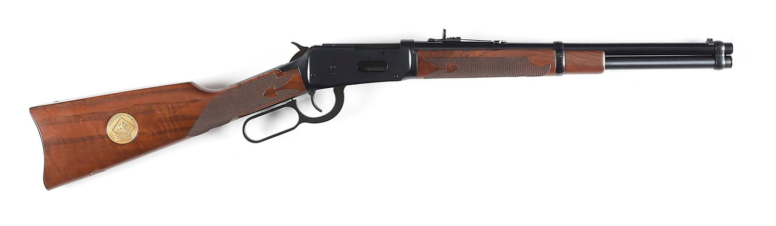 (M) WACA COLLECTOR ISSUE DELUXE WINCHESTER MODEL 94AE CARBINE IN .45 COLT.: Scarce 1 of only 250 Winchester Model 94AE W.A.C.A. Lever Action Trapper Carbine made. Features include 16'' round blued steel barrel with blade front sight and adjustable full buckhorn rear, blued st