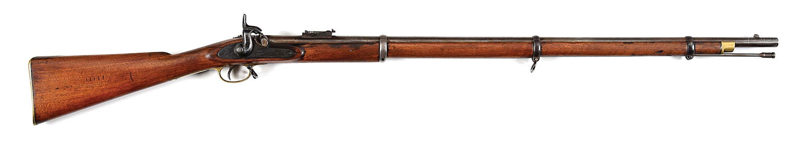 (A) TOWER P1853 ENFIELD PERCUSSION MUSKET.: This gun was made in 1863 and was the second most widely used rifle by both the North & South during the Civil War. Manufactured in classic configuration. CONDITION: Good, as heavily cleaned throughou