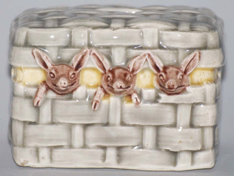 Pottery Three Pigs in Trunk Still Bank.: Condition (Near Mint). Size 3" L. 3" L.