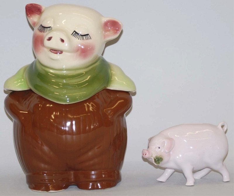 Lot of 2: Pottery Still Banks.: Includes one that is also a cookie jar. Condition (Near Mint). Size Largest: 11" T. Largest: 11" T.