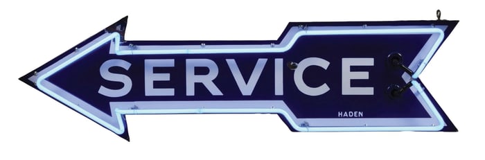 FORD SERVICE PORCELAIN NEON ARROW SIGN.