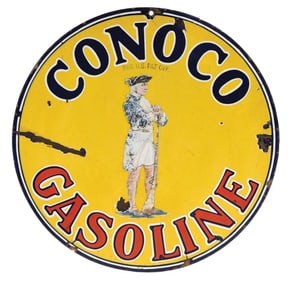 CONOCO GASOLINE PORCELAIN SIGN W/ MINUTEMAN GRAPHIC.