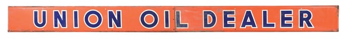 UNION OIL "UNION OIL DEALER" PORCELAIN STRIP SIGN.