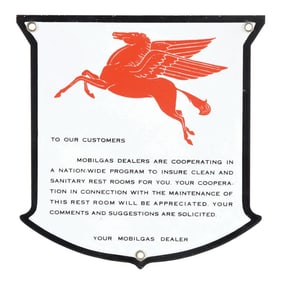 MOBILGAS PORCELAIN REST ROOM SHIELD SIGN W/ PEGASUS GRAPHIC.