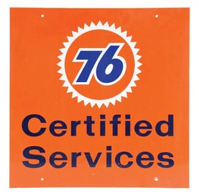 UNION 76 CERTIFIED SERVICES PORCELAIN SERVICE STATION SIGN.
