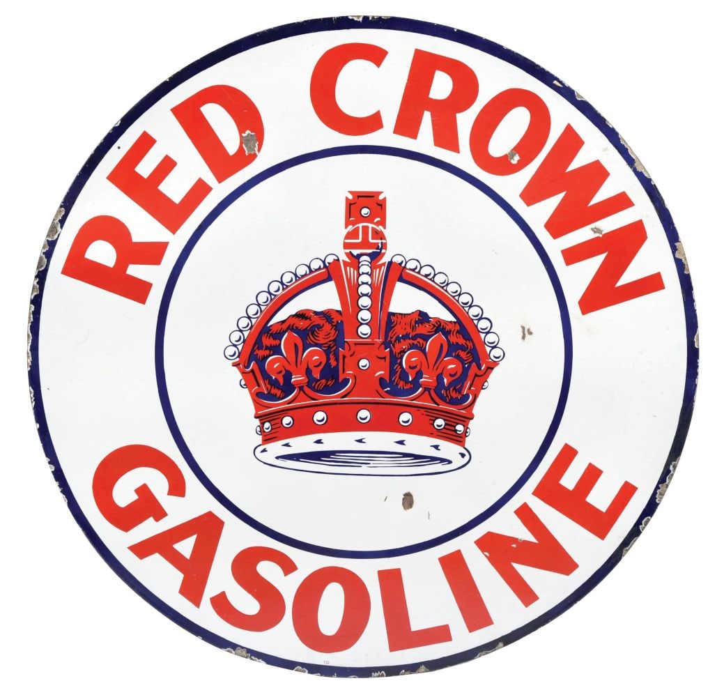 RED CROWN GASOLINE PORCELAIN SIGN W/ CROWN GRAPHIC. (1 of 3)