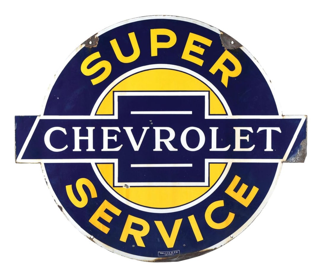 PORCELAIN CHEVROLET SUPER SERVICE DIECUT SIGN. (1 of 3)