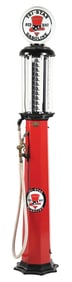 AMERICAN 10 GALLON VISIBLE GAS PUMP RESTORED IN RED HAT GASOLINE.