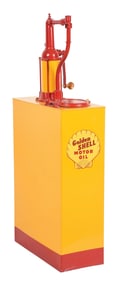 SERVICE STATION LUBSTER PUMP RESTORED IN GOLDEN SHELL MOTOR OIL.
