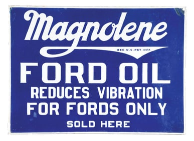 PORCELAIN MAGNOLENE FORD OIL FLANGE SIGN.