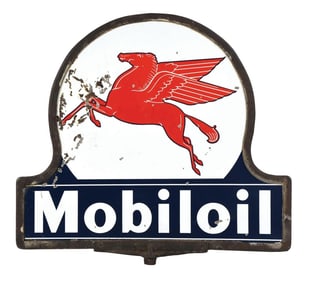MOBILOIL PORCELAIN KEYHOLE SIGN W/ PEGASUS GRAPHIC.