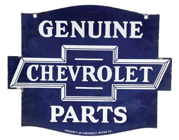 PORCELAIN CHEVROLET GENUINE PARTS SIGN W/ BOWTIE GRAPHIC.