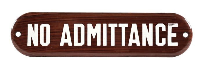 NO ADMITTANCE PORCELAIN DOOR SIGN W/ WOOD GRAIN PORCELAIN AGS 95.