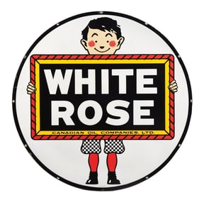 WHITE ROSE GASOLINE PORCELAIN SIGN W/ BOY GRAPHIC.