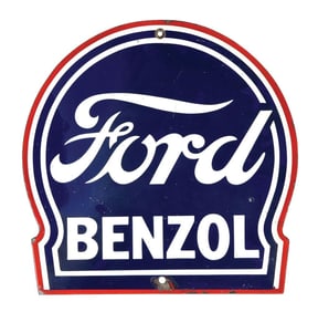 RARE FORD BENZOL GASOLINE PORCELAIN PUMP PLATE SIGN.