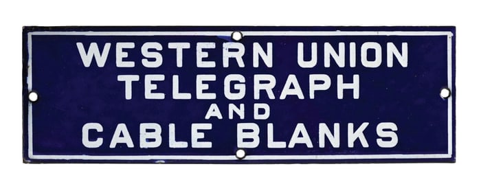 WESTERN UNION TELEGRAPH AND CABLE BLANKS PORCELAIN SIGN AGS 92.