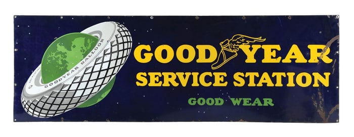 PORCELAIN GOODYEAR SERVICE STATION SIGN W/ GLOBE GRAPHIC.