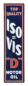 PORCELAIN TOP QUALITY ISO-VIS "D" MOTOR OIL SIGN.