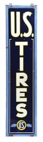 US TIRES PORCELAIN SIGN W/ LOGO GRAPHIC.